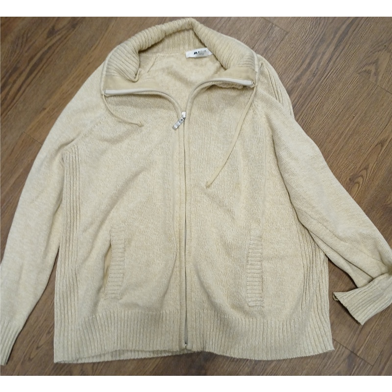 Bin55 DK Womans lg petite Alia beige zip up sweater