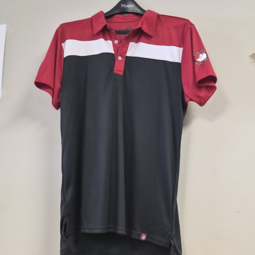 Bin55 DK Mens Medium Canada Weather Gear Sports Polo Red/Black/White