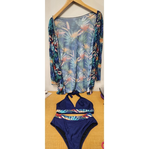 Bin 01, Women 3-Piece Bikini Sets Push Up High Waisted Swimsuit with Kimono Cover. Medium Size