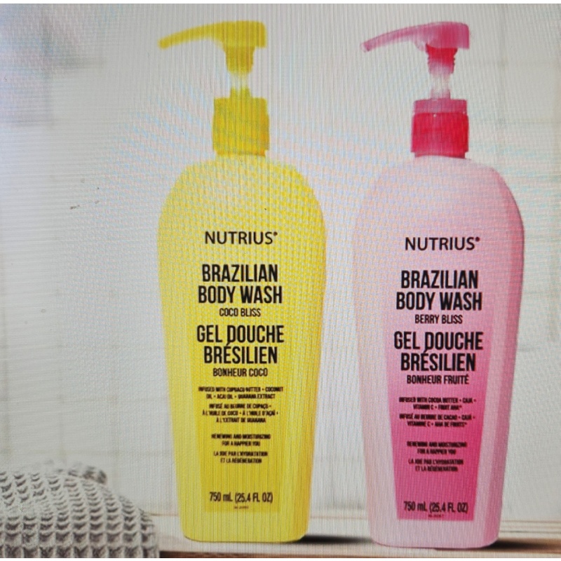 Bin28 ts Nutrius Brazilian Body Wash Twin Pack, Coco Bliss & Berry Bliss, Moisturizing Body Wash with Cupuacu Butter & Acai Oil, Paraben Free, Vegan, 2 x 25.4 fl oz