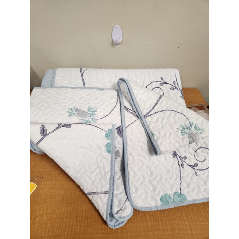 BIN36vc Queen light quilt  flowers powder blue backing (good condition)