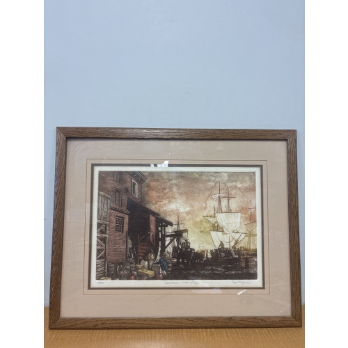 LG1 DKR Merchantmen: London-Virginia" by American printmaking artist Paul Tappenden etching number 43 of 300 (frame is 27”x21.5”)