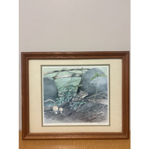 LG1 DKR Woodland Wanderer - Eastern Chipmunk lithograph by Paul Harpley number 908/3000- frame is roughly 22”x18”