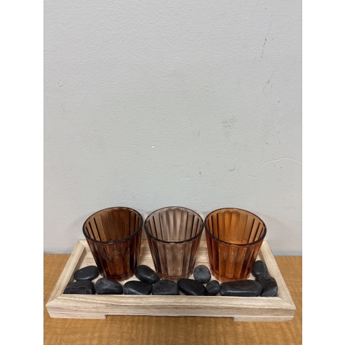 Bin15 ts Candle holder set with wood base