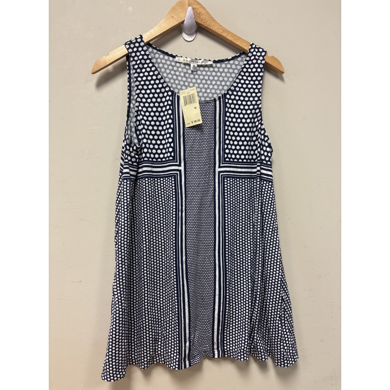Bin74 ts Max Studio women’s medium navy/white polkadot top new