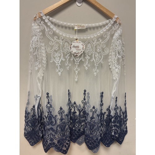 Bin90 ts Simply Couture women’s XL white/blue see-through top new