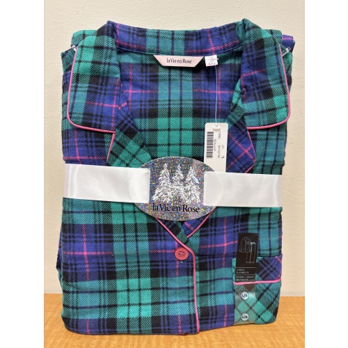Bin51 ts La Vie En Rose women’s large 2 piece plaid flannel PJ set new