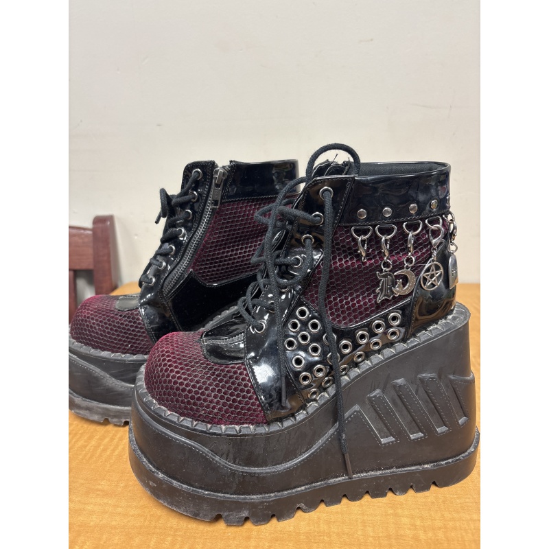 Bin38 ts DEMONIA Stomp 18 Goth Punk Rock Charm Pendant Platform Wedge Ankle Boots women’s 7