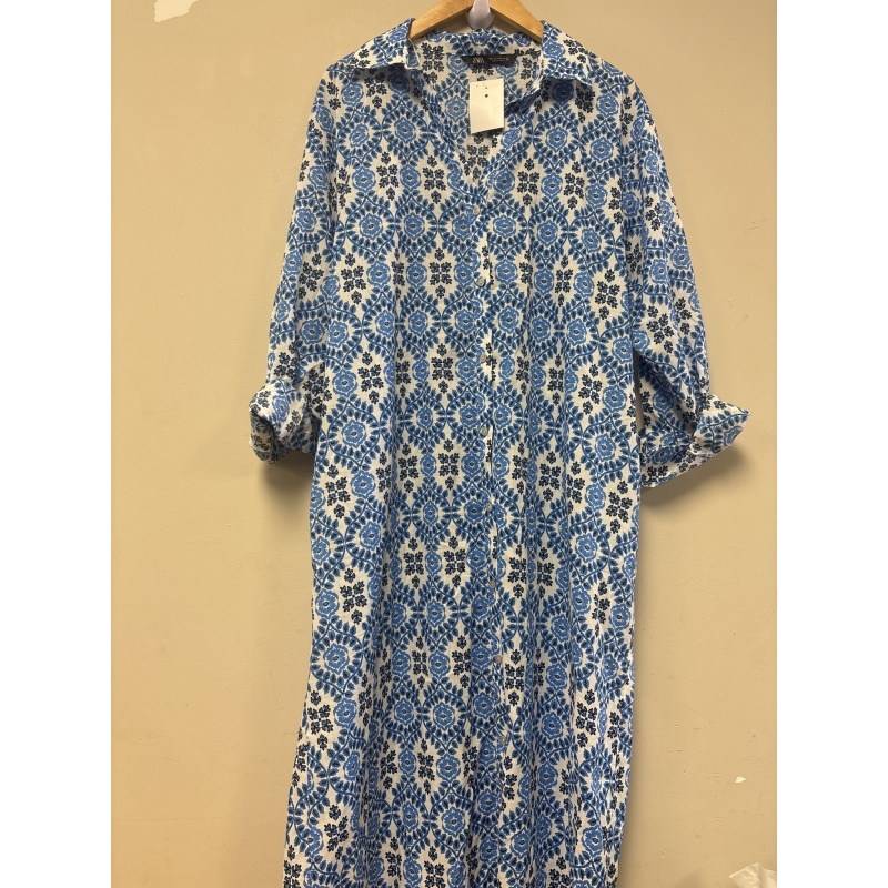 Bin40 ts Zara women’s large white/blue button up dress new