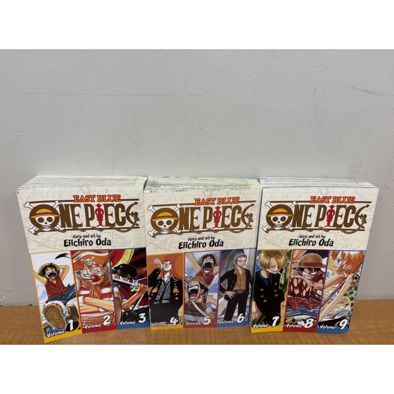Bin31 ts One Piece 3 books volumes 1-9 (some yellowing on oustides of pages, insides fine)