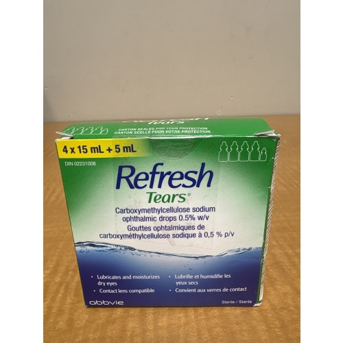 Bin6 ts New Refresh Tears Carboxymethylcellulose sodium ophthalmic drops 4x15ml + 5ml - expiry date 2028 oct 31
