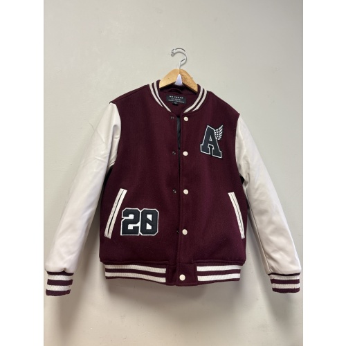 Bin72 ts UH youth large 14-16 white/burgundy faux leather varsity jacket